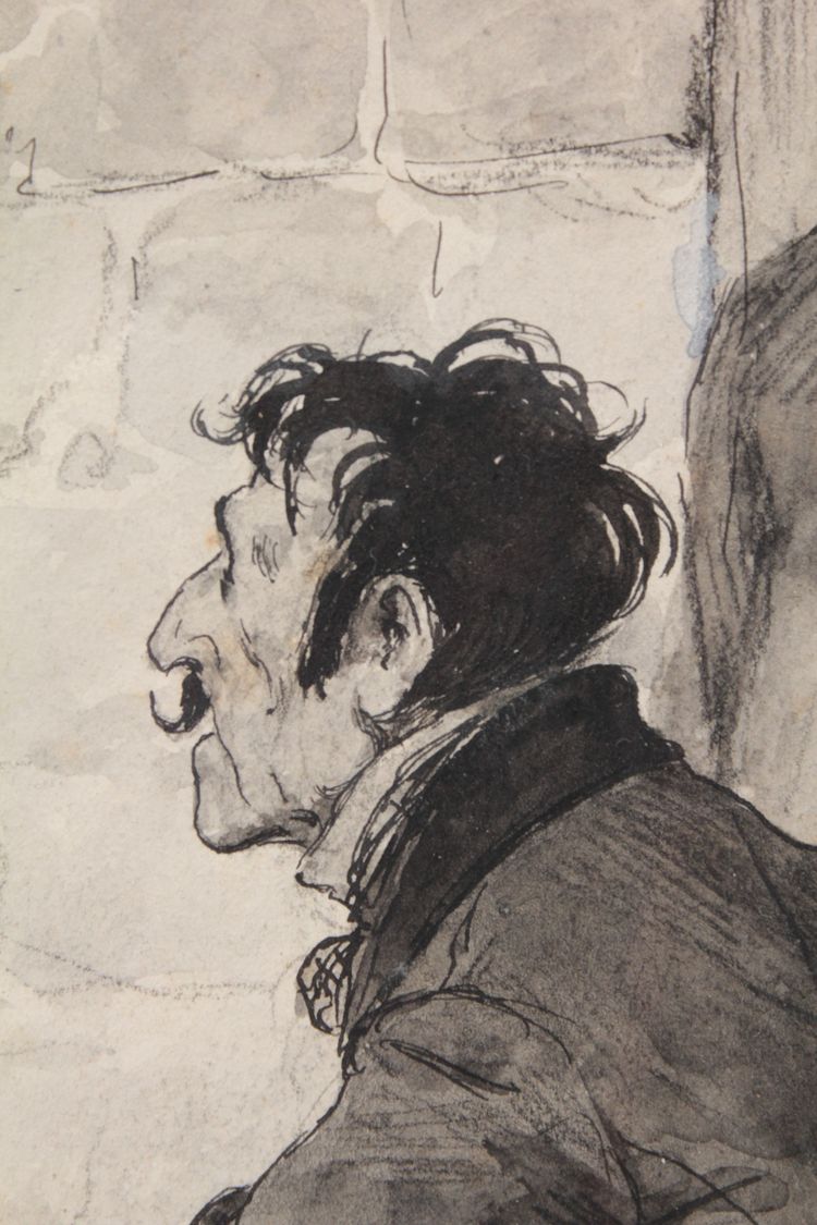 Ink and gouache drawing 'The Visit' Édouard François Zier (1856-1924)