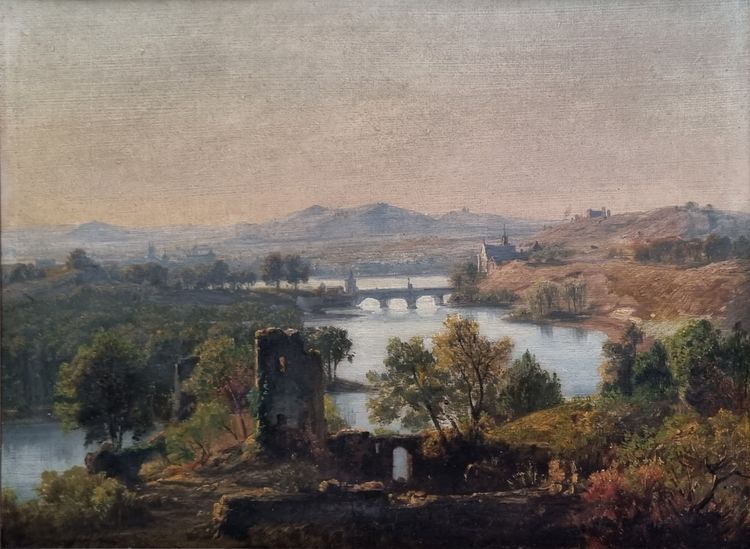Jan KOBELL - Landscape with ruins, bridge and river