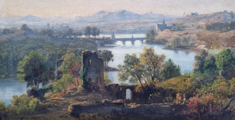 Jan KOBELL - Landscape with ruins, bridge and river