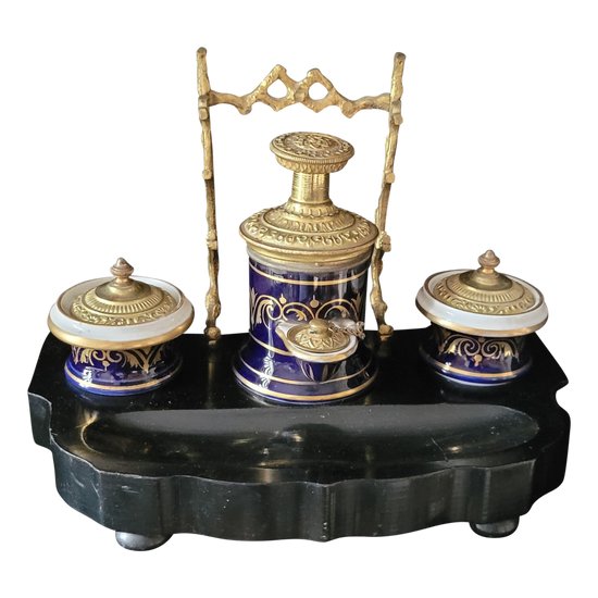 Nice inkwell Napoleon 3, gilt bronze porcelain in the taste of Sevre