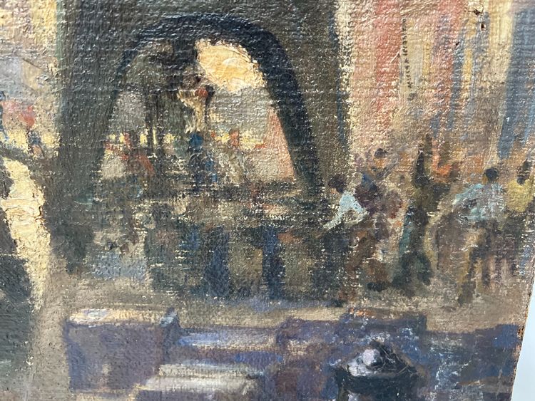 Huile sur toile " Paquebot quittant le quai " XX siècle