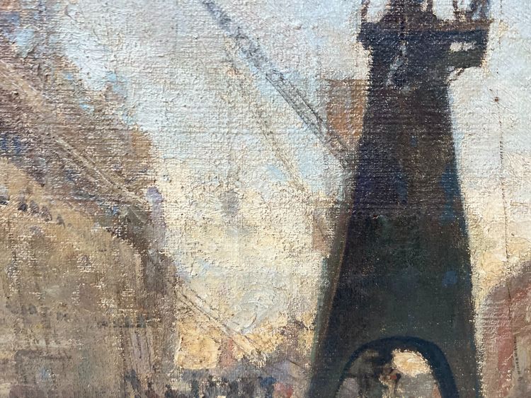Huile sur toile " Paquebot quittant le quai " XX siècle