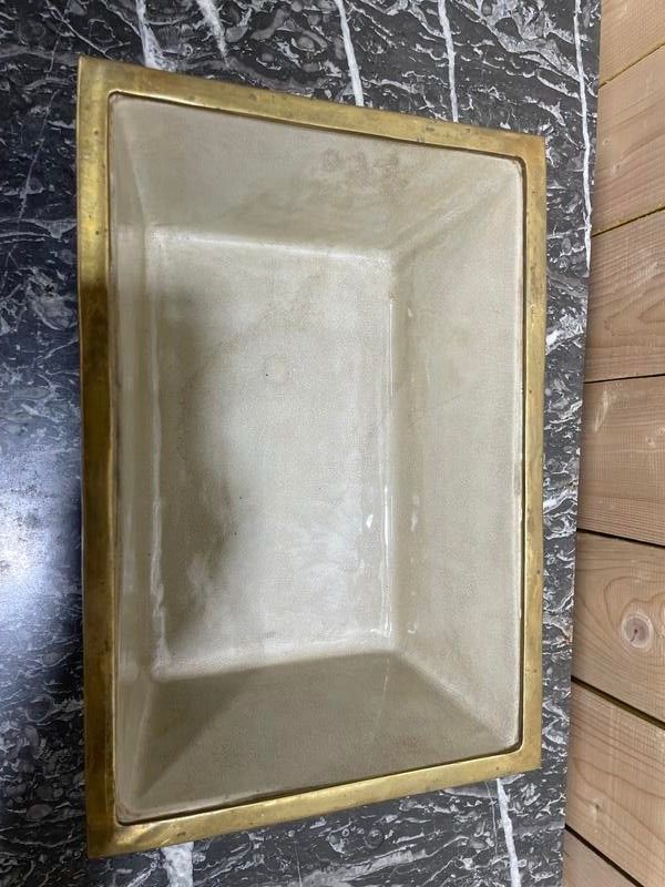 Polychrome and golden porcelain box with Napoleon III bronze mount frame