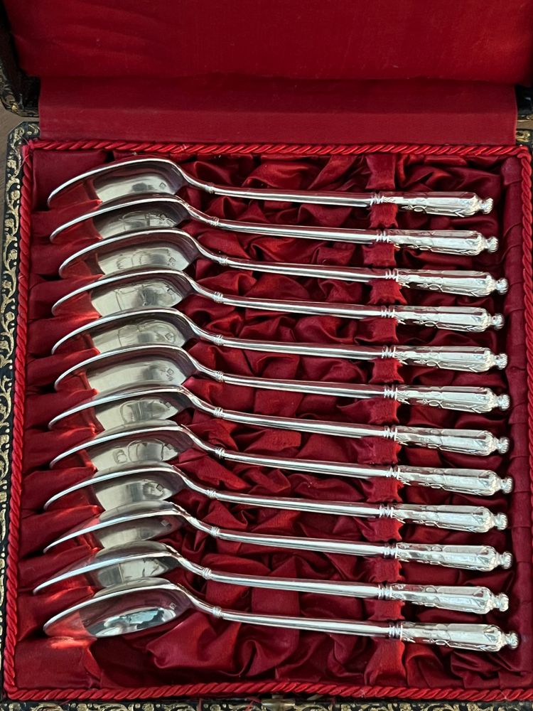 12 Armand Fresnais dessert spoons, Russian model, monogrammed JB