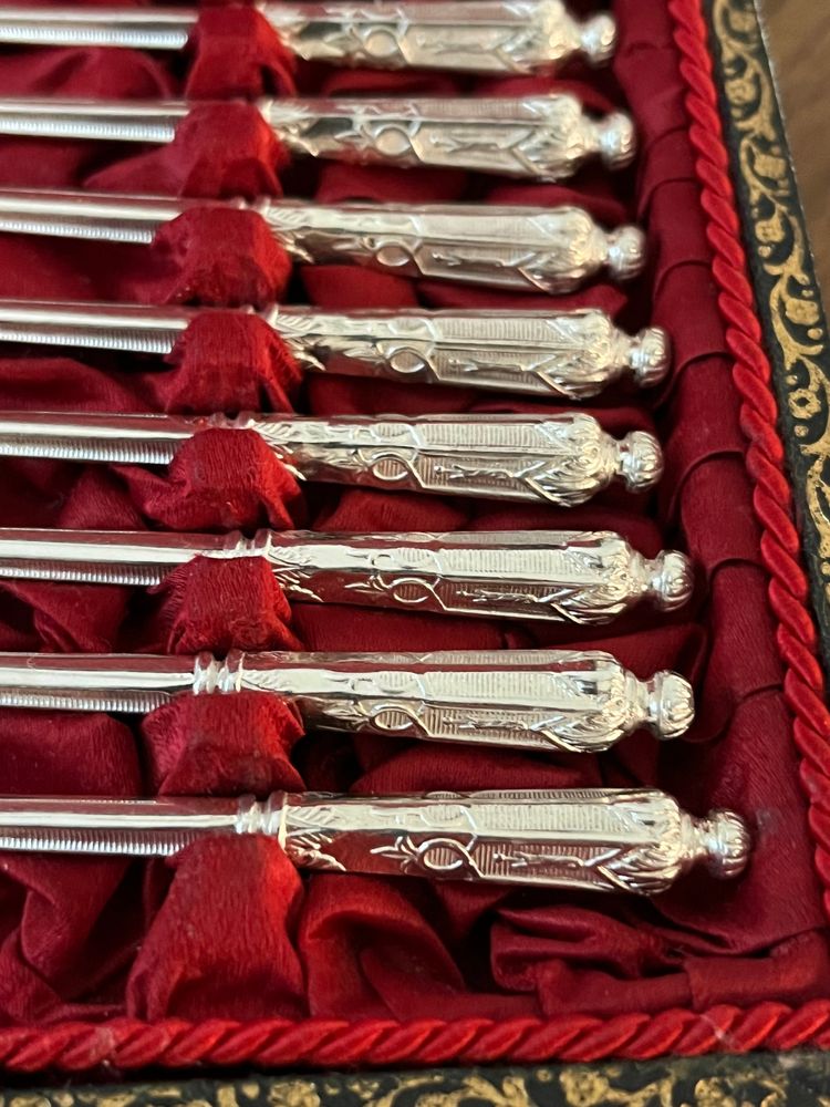 12 Armand Fresnais dessert spoons, Russian model, monogrammed JB