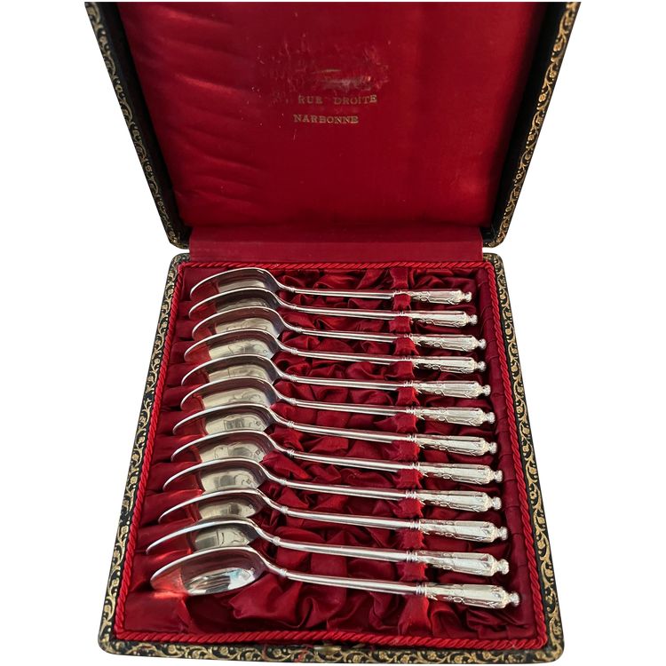 12 Armand Fresnais dessert spoons, Russian model, monogrammed JB