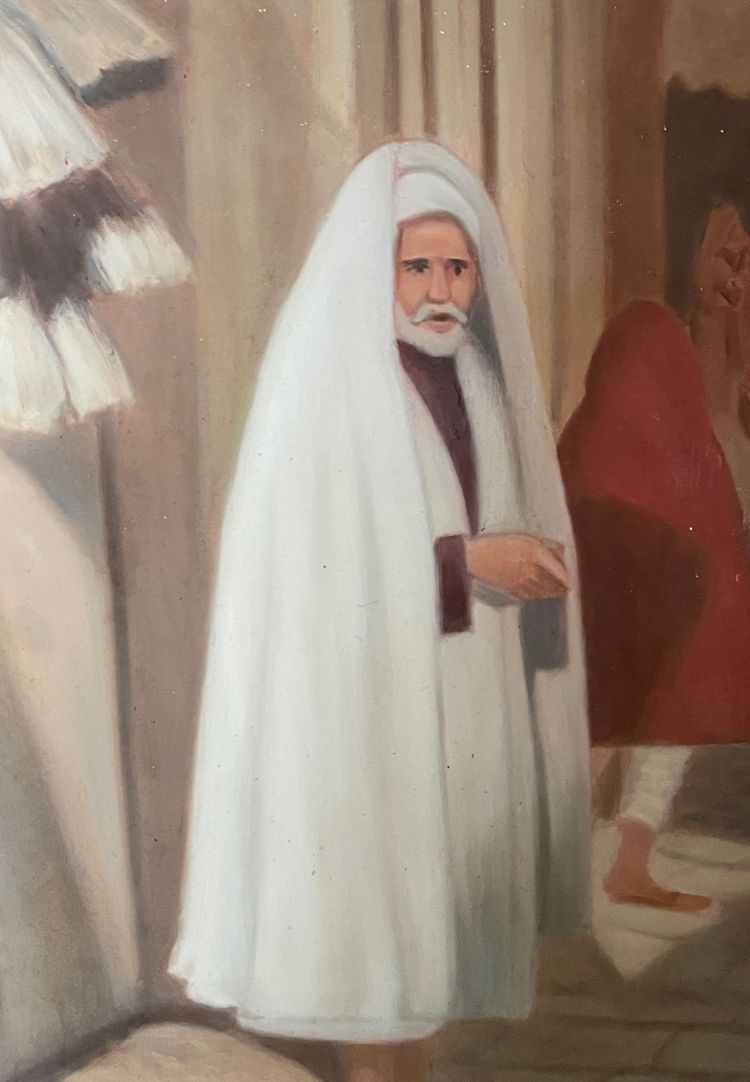 Dipinto orientalista di Foued Zaouche, pittore tunisino, raffigura figure nella Medina di Tunisi