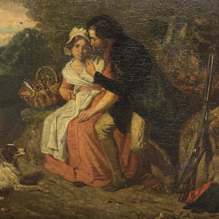 Quadro pittura ad olio scena galante XIX secolo A. Guillemin