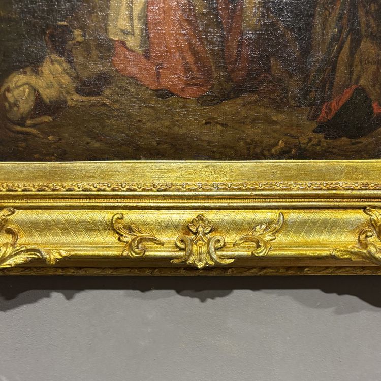 Quadro pittura ad olio scena galante XIX secolo A. Guillemin