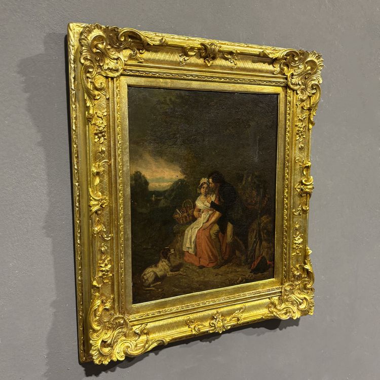 Quadro pittura ad olio scena galante XIX secolo A. Guillemin