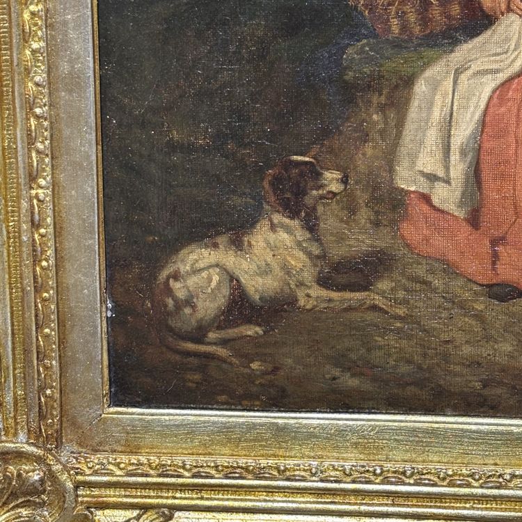 Quadro pittura ad olio scena galante XIX secolo A. Guillemin