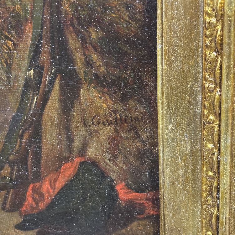 Quadro pittura ad olio scena galante XIX secolo A. Guillemin
