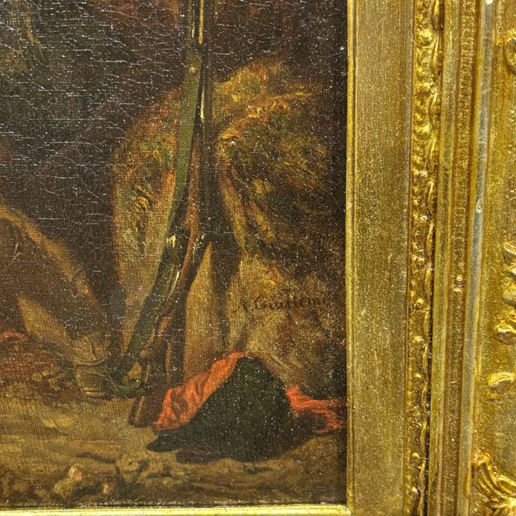 Quadro pittura ad olio scena galante XIX secolo A. Guillemin