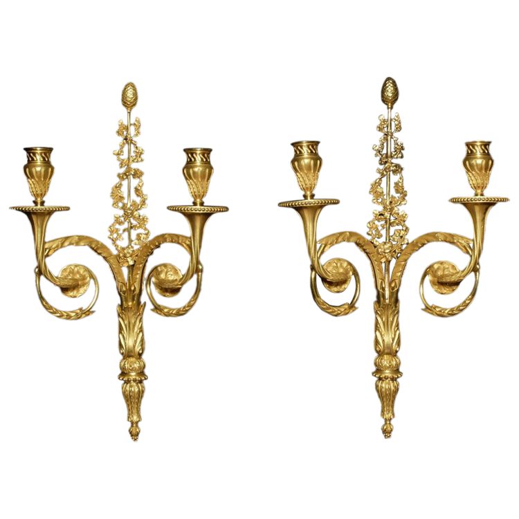 Coppia di applique in bronzo dorato in stile Luigi XVI 