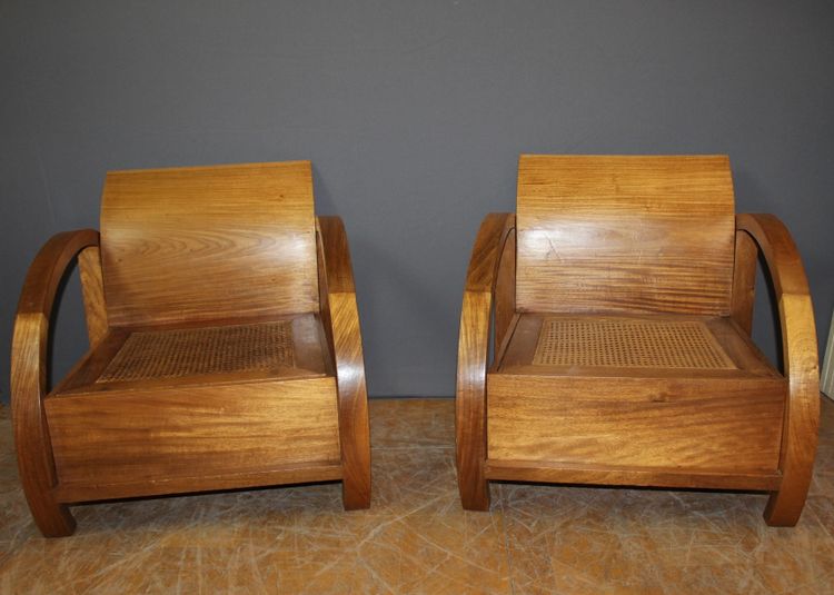 Paire De Fauteuils En Teck De Style  Art Déco 