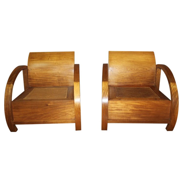 Paire De Fauteuils En Teck De Style  Art Déco 
