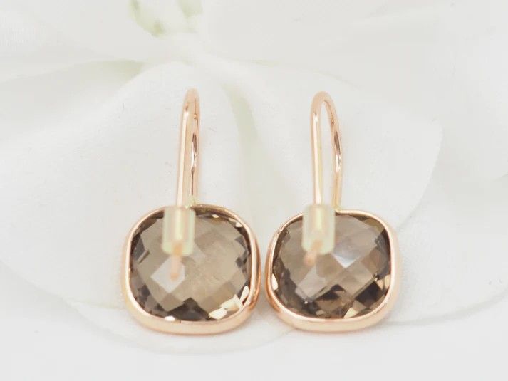 Orecchini in oro rosa e quarzo fumé