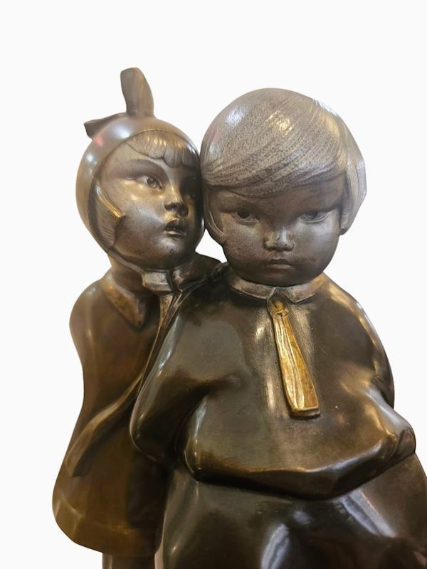 Alexandre Kelety Bronzo Art Déco "Segreti d'infanzia"