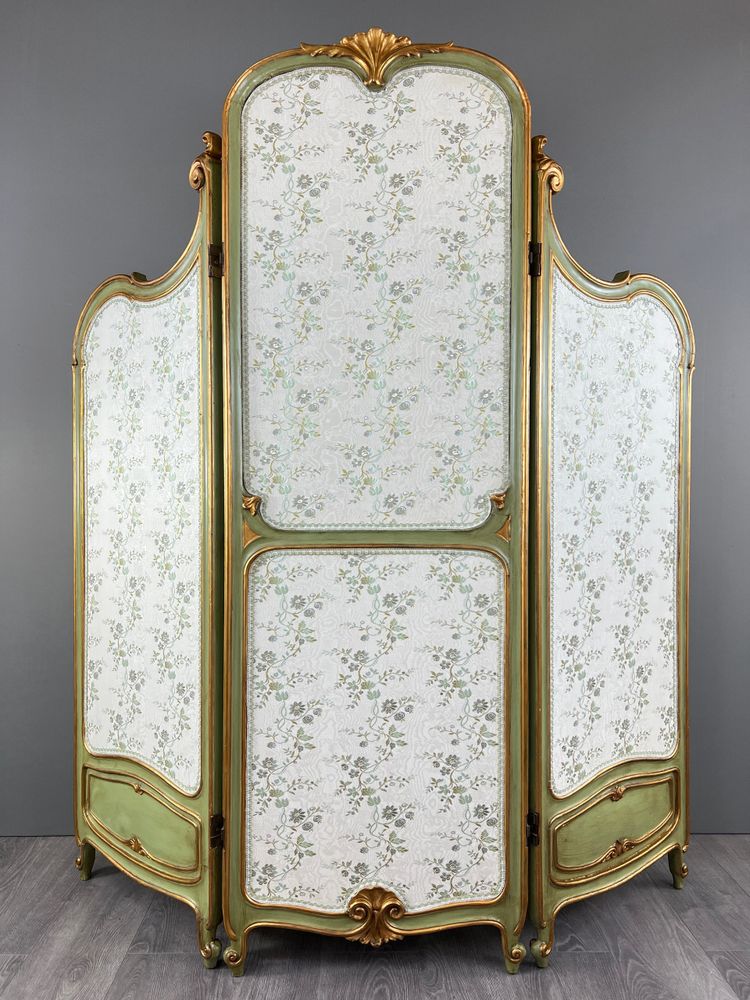 Paravent De Style Louis XV, Patine Vert Amande, France, XIXe Siècle