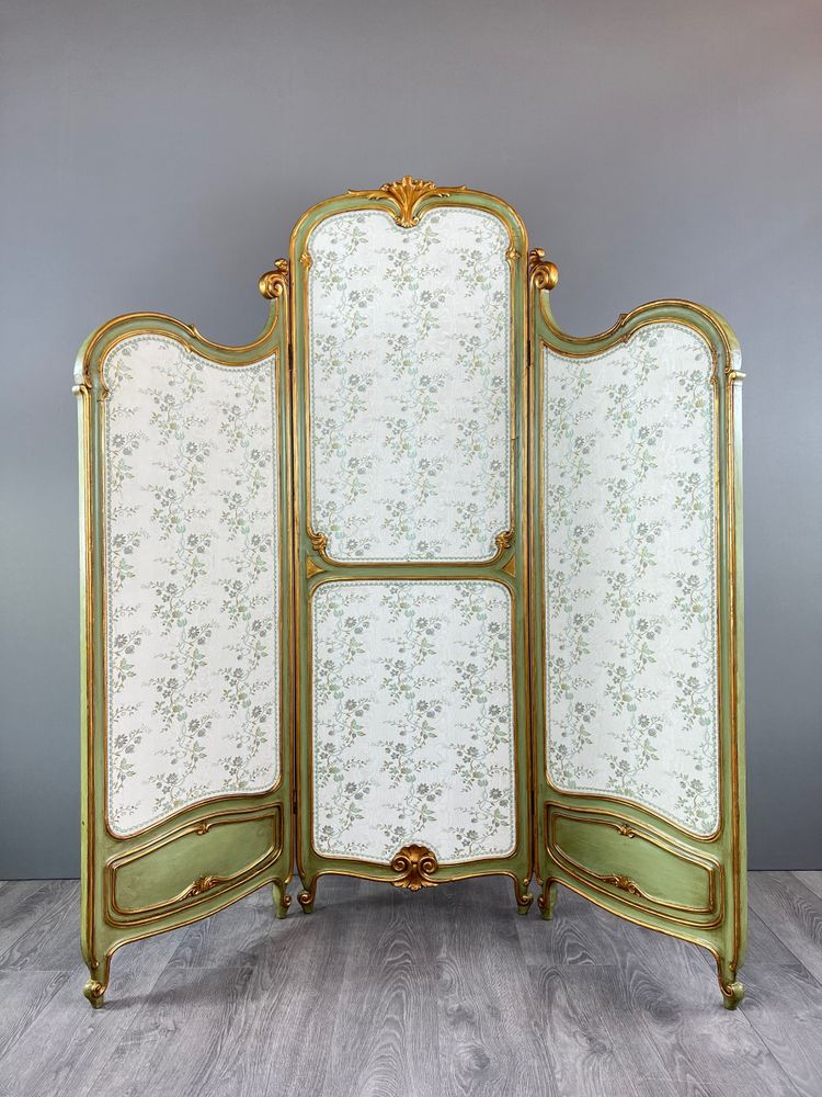 Paravent De Style Louis XV, Patine Vert Amande, France, XIXe Siècle