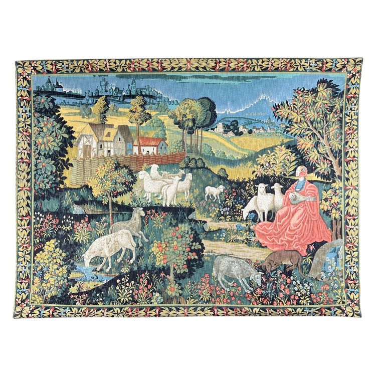 Wall tapestry, pastoral scene – medieval style, 20th century