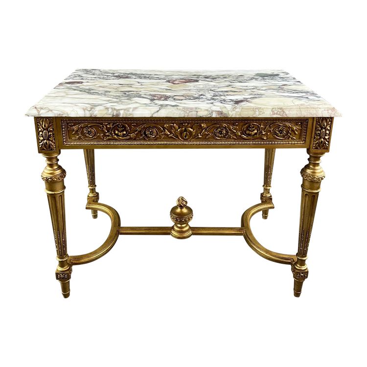 Table de Style Louis XVI à Plateau en Marbre – XIXe Siècle