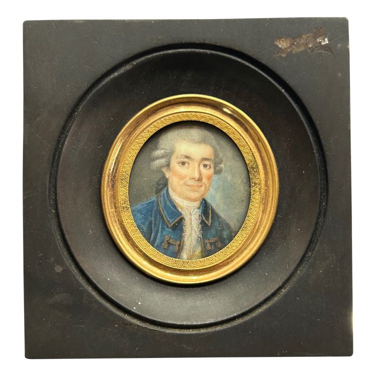Miniature portrait of a man in a blue jacket from the late 18th century