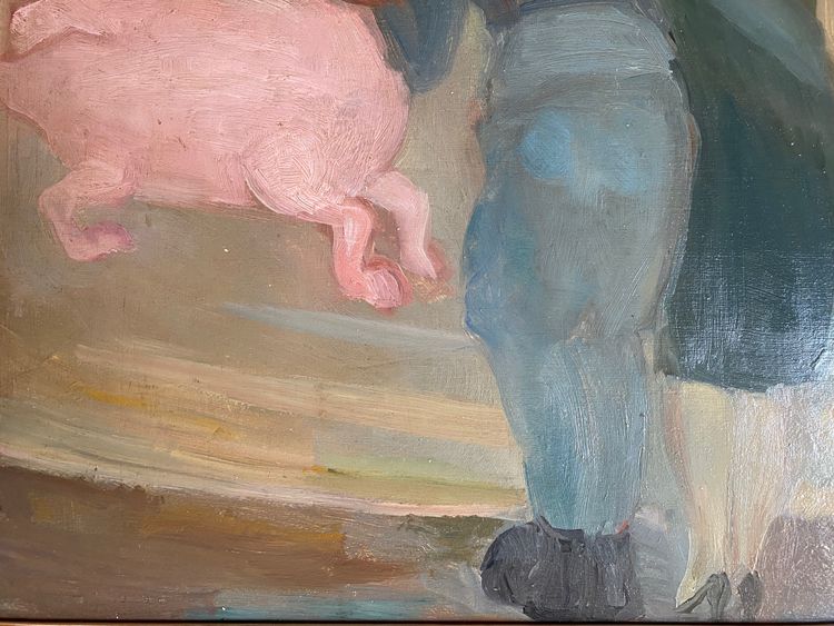 n Permesso. La giostra. O. Lorin. Scuola francese, inizi del XX secolo. Olio su cartone, con cornice. 