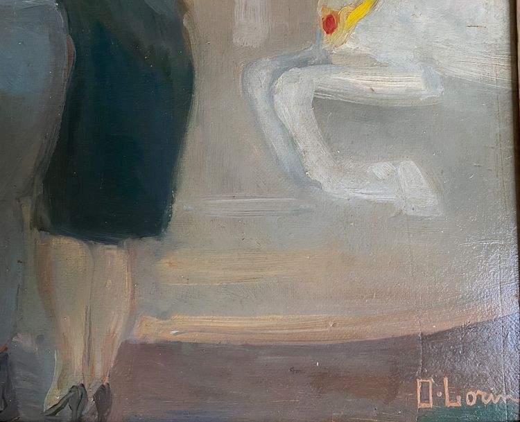 n Permesso. La giostra. O. Lorin. Scuola francese, inizi del XX secolo. Olio su cartone, con cornice. 