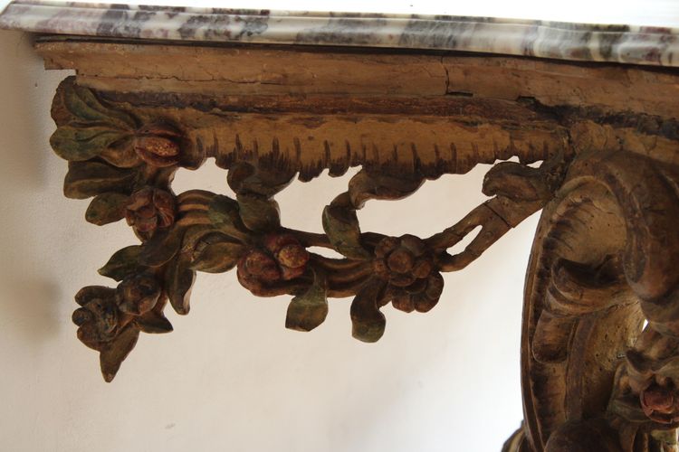 Consolle italiana in legno intagliato e dipinto, Italia XVIII secolo