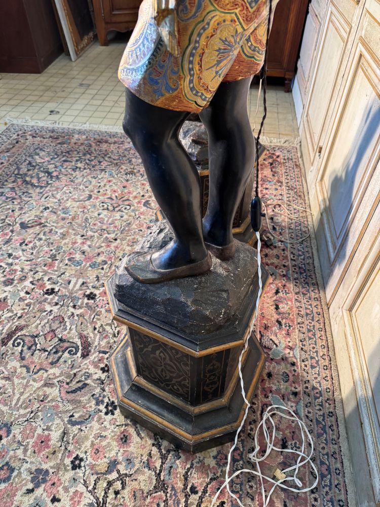 Pair of Nubian wooden torch holders from Venice, 19th century