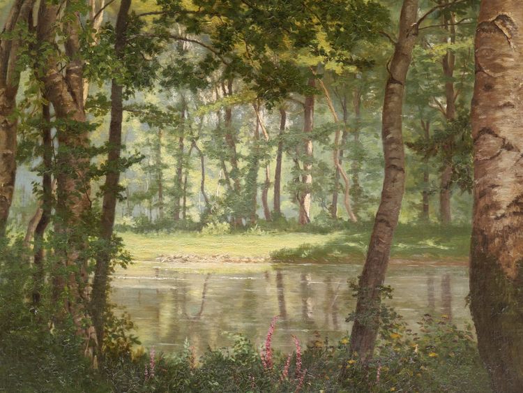 Georges RODRIGUES HENRIQUES, Vue sur un étang en Forêt de Marly (TRÈS GRAND FORMAT)
