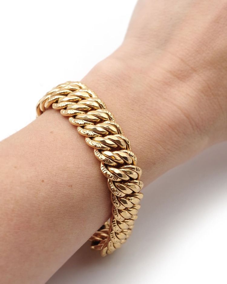Bracelet ancien maille américaine en or 18k, bracelet année 1930, Bijou ancien, bracelet ancien