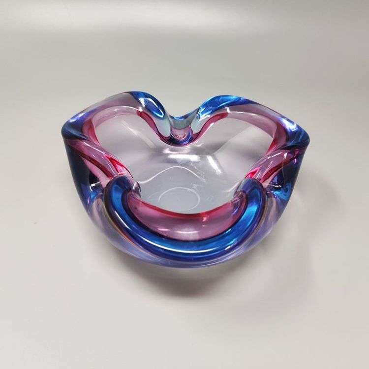 Splendido posacenere blu e rosa degli anni '60 di Flavio Poli per Seguso