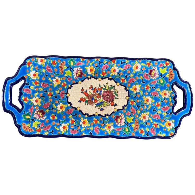 Piatto per torta smaltato Longwy – decorazione floreale policroma – circa 1950