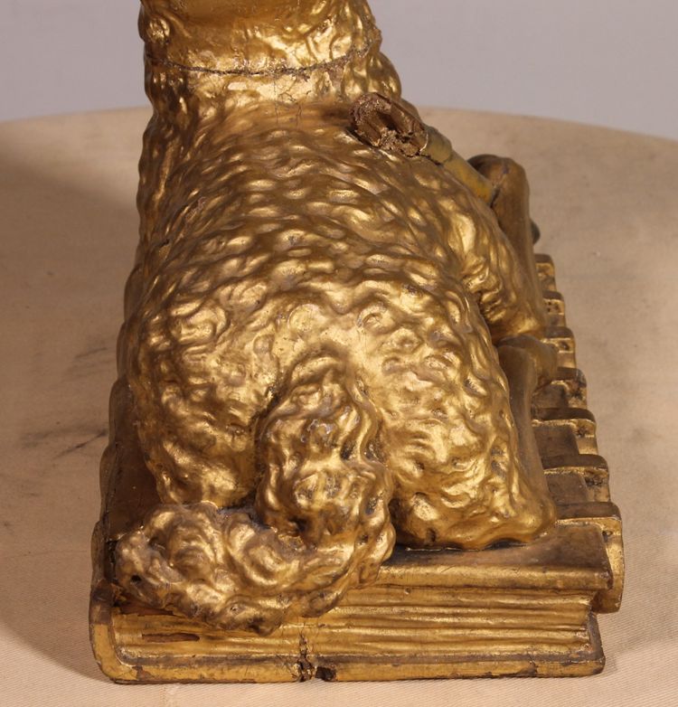 Agnello Mistico sul Libro con Sette Sigilli in Legno Dorato - XVIII Secolo