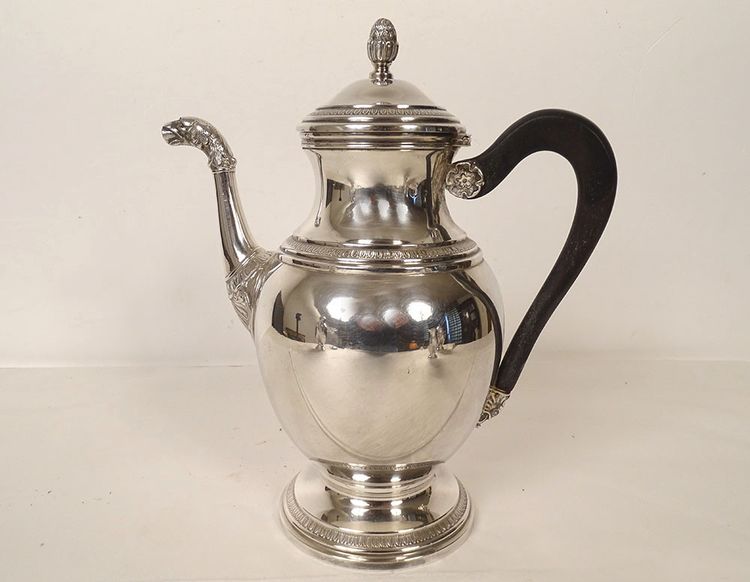 Service à Café Empire Verseuse Cafetière Argent Massif Minerve 1969gr XIXè