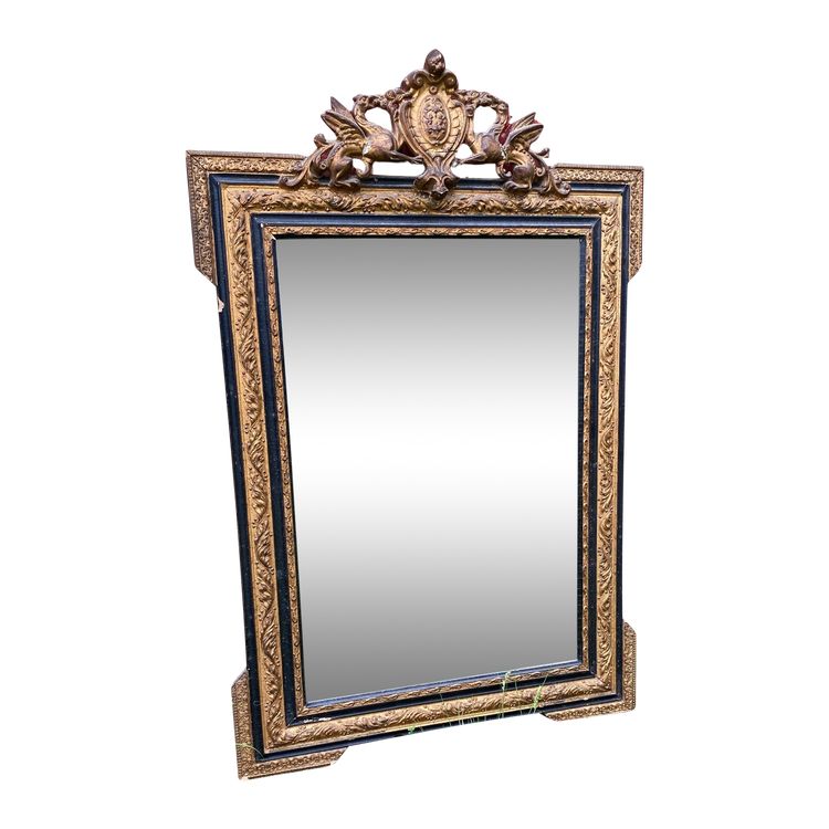 Miroir Napoléon III en Bois Doré, XIXème Siècle - 65 x 100 x 6 cm