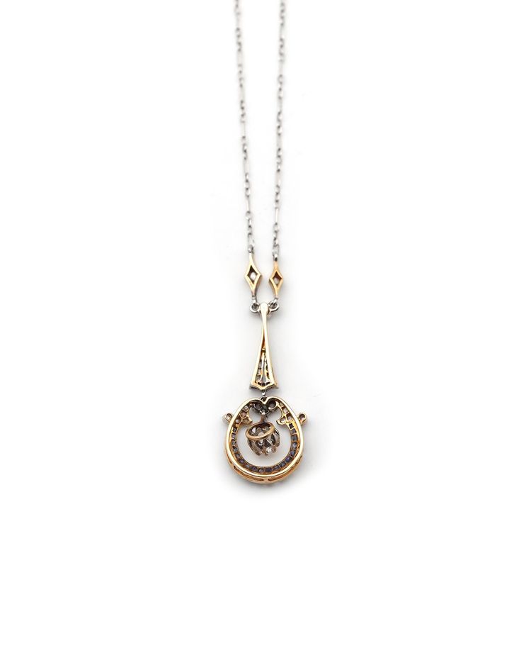 Collier Belle Epoque saphirs en platine et or 18k, collier diamants, collier ancien