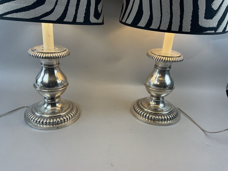 Pair of silver metal lamps