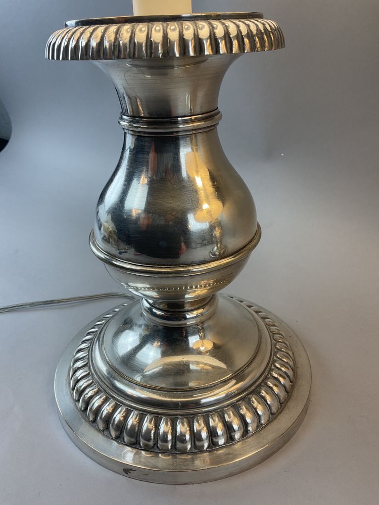 Pair of silver metal lamps