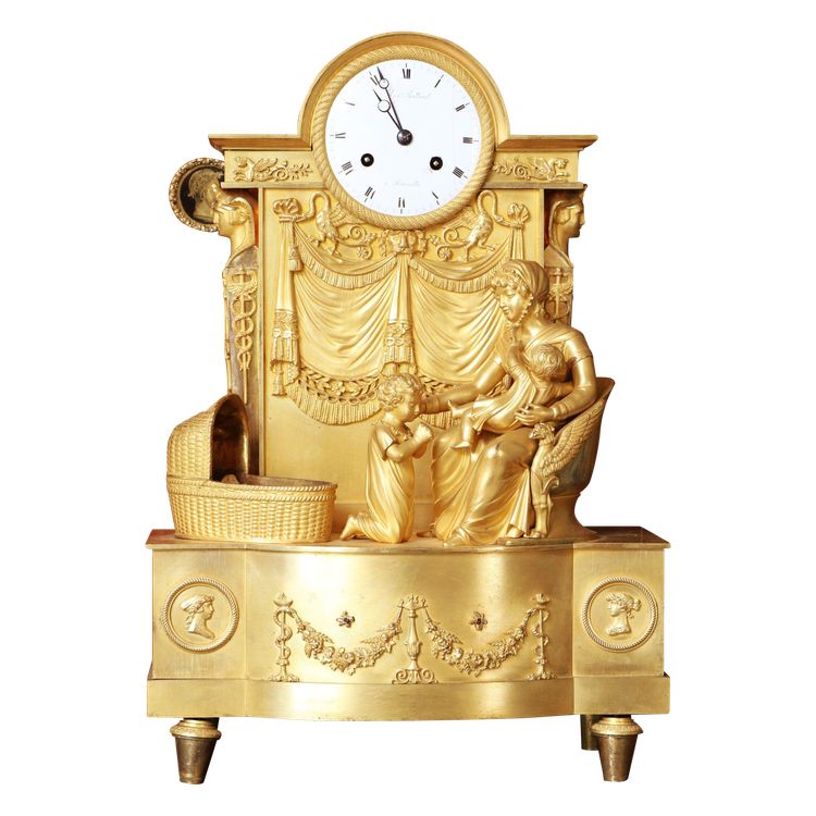 Restoration clock to the birth of the Duke of Bordeaux, in gilded bronze