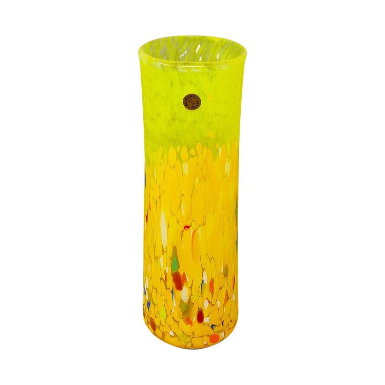 Vaso di lusso giallo anni '70, realizzato a mano in vetro di Murano dal Maestro del Vetro. Prodotto in Italia.