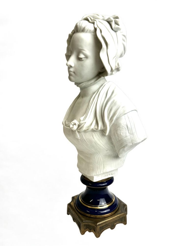 E. Laurent - Biscuit Bust of a Young Girl with a Rose
