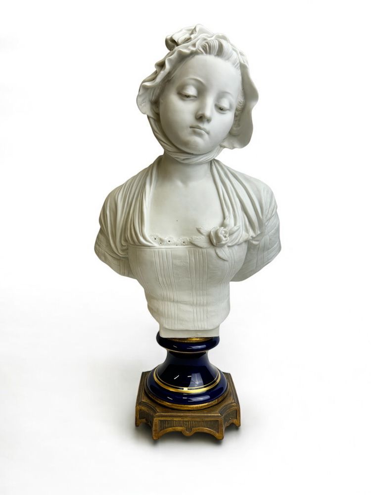 E. Laurent - Biscuit Bust of a Young Girl with a Rose