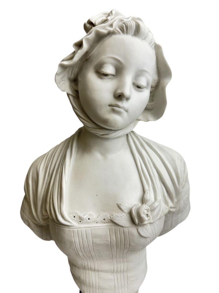 E. Laurent - Biscuit Bust of a Young Girl with a Rose