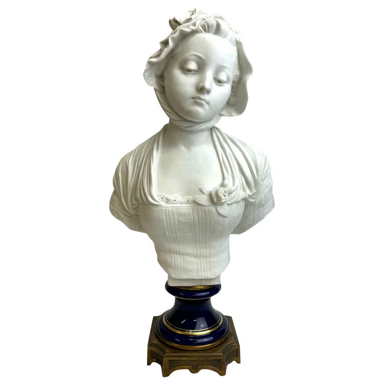 E. Laurent - Biscuit Bust of a Young Girl with a Rose