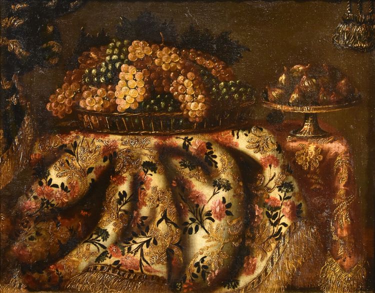 Still Life With Carpet, Basket Of Grapes And Figs, Antonio Gianlisi II 