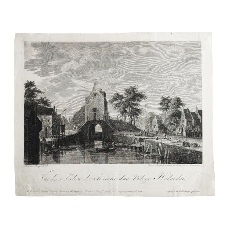 Gravure Ancienne  Village Hollandais par Victor Pillement d'Après Breugel 19ème