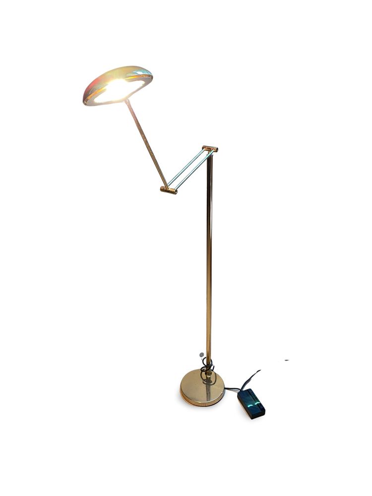 Articulated halogen lamp in chrome-plated brass – 1990s design – Made in Italy – Height 155cm